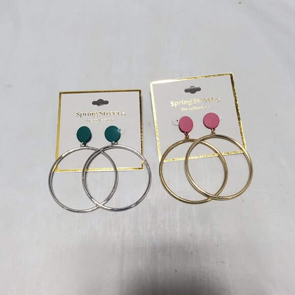 2 Pairs Nordstrom spring street Double Hoop Drop Earrings in gold and silver - Picture 5 of 8